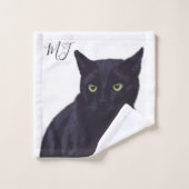 Custom Cat Monogram Zwart-wit Huisdier Washandje (Wasdoekje)