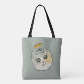 Custom Cat Name Art - Chubby White Cat with Crown Draagtas (Achterkant)