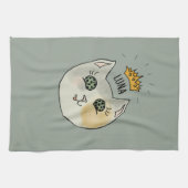 Custom Cat Name Art - Chubby White Cat with Crown Theedoek (Horizontaal)