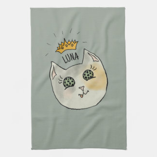 Custom Cat Name Art - Chubby White Cat with Crown Theedoek