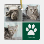 Custom Cat Photo Collage Cute Green Christmas Keramisch Ornament (Voorkant)