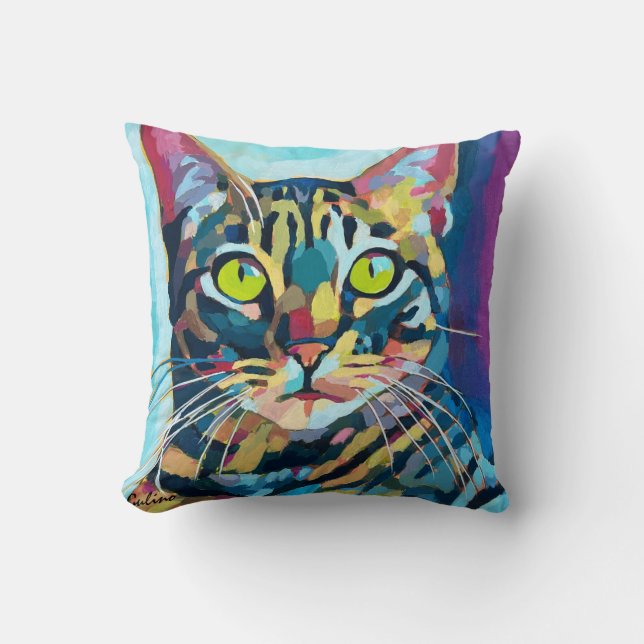 Custom Cat Portrait Painting -Forever Loved Pet Kussen (Voorkant)