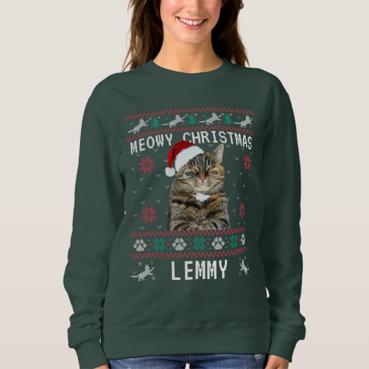 Custom Cat Ugly Christmas Sweatshirt with Photo (Devant)