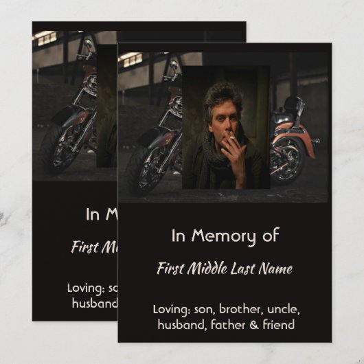 Custom Celebration of Life Service Invite Biker Kaart (Voorkant / Achterkant)