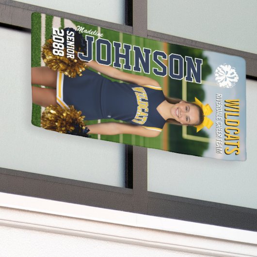 Custom Cheerleading Senior Cheer Homecoming Game Spandoek (Buitenkant Gebouw)