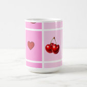 Custom Cherry Heart Checkerboard Pattern Koffiemok (Center)