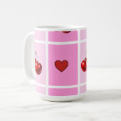 Custom Cherry Heart Checkerboard Pattern Koffiemok (Voorkant links)