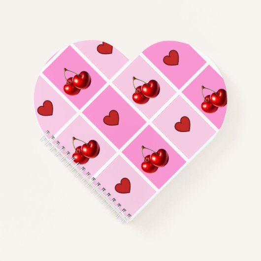 Custom Cherry Heart Checkerboard Pattern Notitieboek (Voorkant)