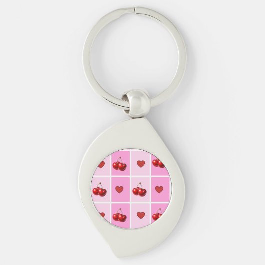 Custom Cherry Heart Checkerboard Pattern Sleutelhanger (Voorkant)