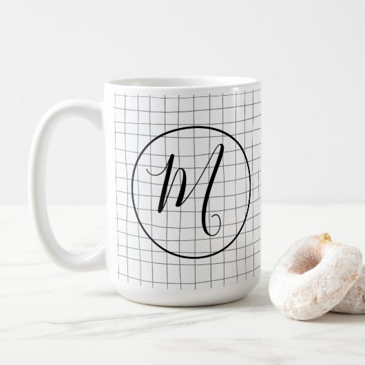 CUSTOM Chic Modern Messy Graphite Pencil LinesGrid Koffiemok (Met donut)