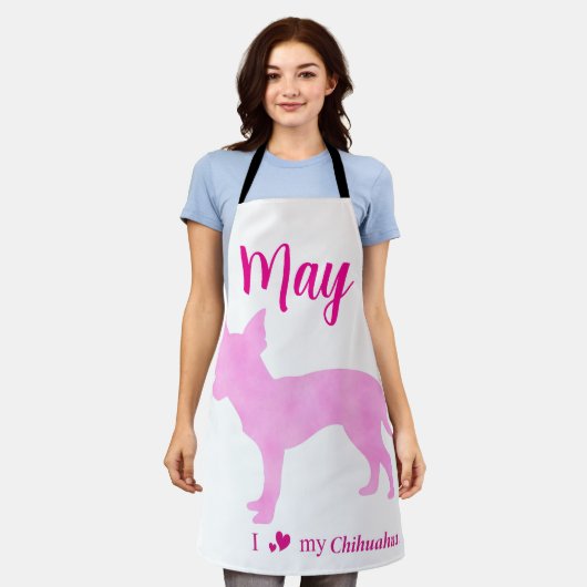 Custom Chihuahua Apron Pastel Pink Silhouette Schort (Gedragen)