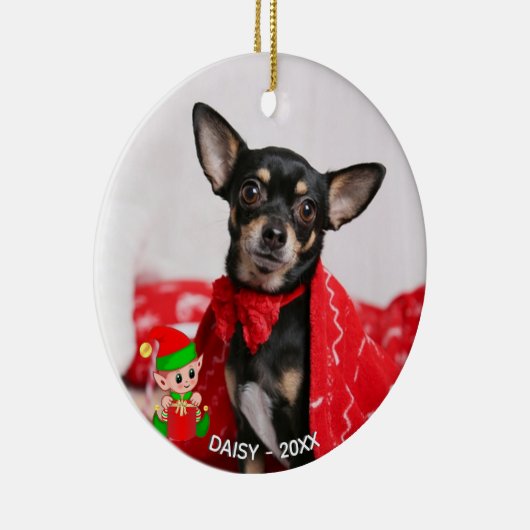 Custom Chihuahua Dog Foto met Cute Elf Keramisch Ornament (Rechts)