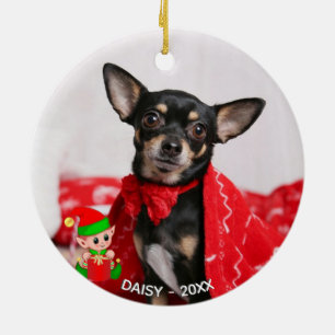 Custom Chihuahua Dog Foto met Cute Elf Keramisch Ornament