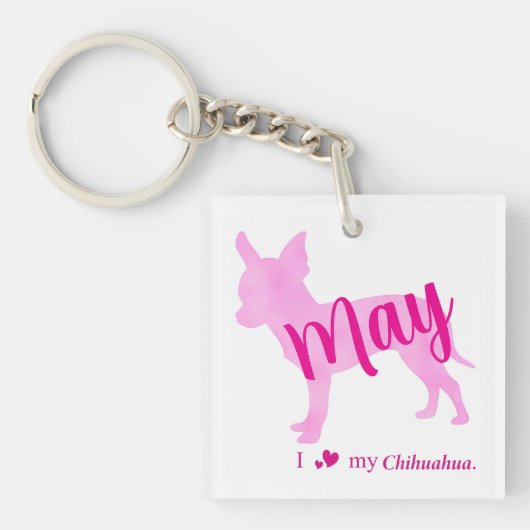 Custom Chihuahua Keychain Pastel Pink Silhouette (Voorkant)