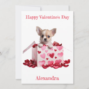 Custom Chihuahua Pup Roze Harten op Doos Valentijn Feestdagenkaart
