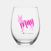 Custom Chihuahua Wine Glass Pastel Pink Silhouette Wijnglas Zonder Voet (Voorkant)