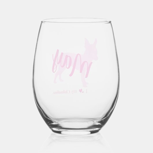 Custom Chihuahua Wine Glass Pastel Pink Silhouette Wijnglas Zonder Voet (Achterkant)