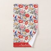Custom Chinoiserie Aziatische Bloemen Roze Blauw R Bad Handdoek (Handdoek)