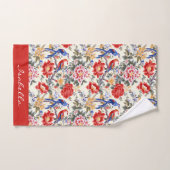 Custom Chinoiserie Aziatische Bloemen Roze Blauw R Bad Handdoek (Handdoek)