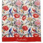 Custom Chinoiserie Aziatische Bloemen Roze Blauw R Douchegordijn (Voorkant)