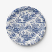 Custom Chinoiserie Patroon Pagode Blauw Papieren Bordje (Voorkant)