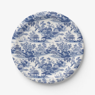 Custom Chinoiserie Patroon Pagode Blauw Papieren Bordje