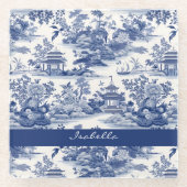 Custom Chinoiserie Patroon Pagode Blauw Wit Glazen Onderzetter (Voorkant)