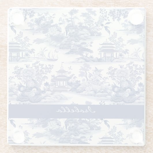 Custom Chinoiserie Patroon Pagode Blauw Wit Glazen Onderzetter (Achterkant)