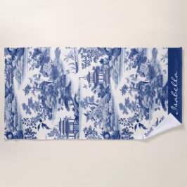 Custom Chinoiserie Patroon Pagode Blauw Wit Strandlaken