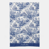 Custom Chinoiserie Patroon Pagode Blauw Wit Theedoek (Verticaal)