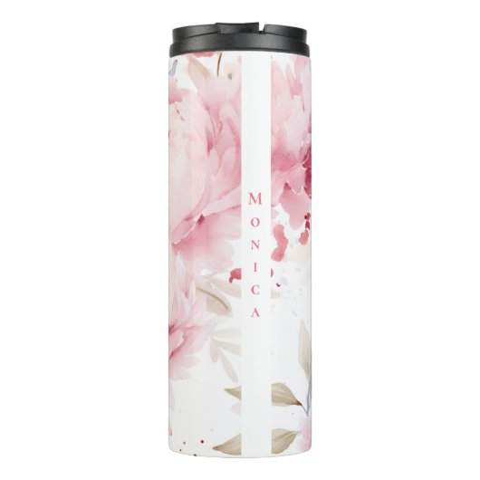 Custom | Chique | Roze pioenen | Bloemen Thermosbeker (Achterkant)