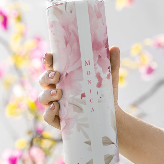 Custom | Chique | Roze pioenen | Bloemen Thermosbeker