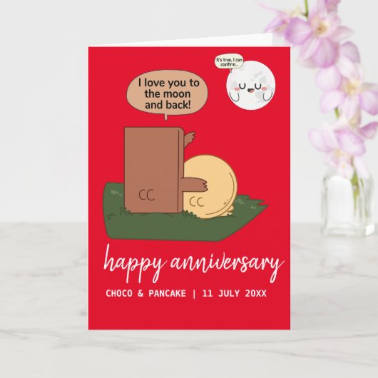 Custom Choco & Pancake Happy Wedding Jubileum Kaart (Orchidee)
