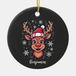 Custom Christmas Cheer Cute Reindeer in Hat Keramisch Ornament