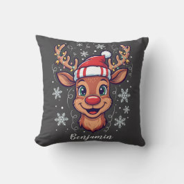 Custom Christmas Cheer Cute Reindeer in Hat Kussen