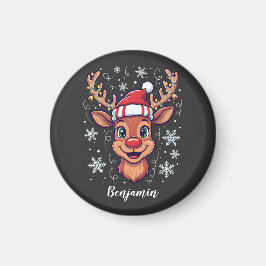 Custom Christmas Cheer Cute Reindeer in Hat Magneet