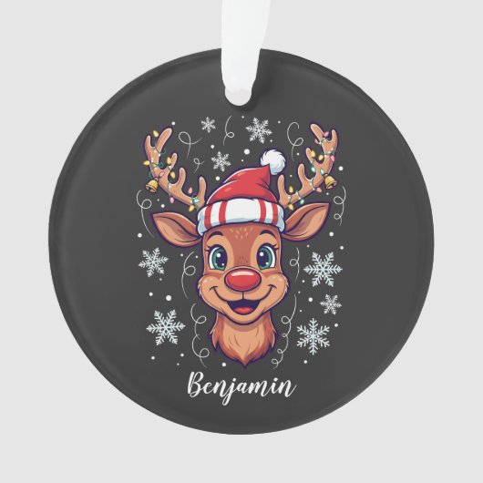 Custom Christmas Cheer Cute Reindeer in Hat  Ornament (voorkant)