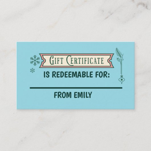 Custom Christmas Coupon Card Redeemable Gift Informatiekaartje (Voorkant)