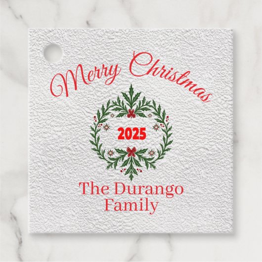 Custom Christmas Festive Floral Wreath Square Bedankjes Labels (Voorkant)