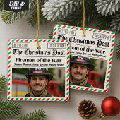 Custom Christmas Firefighter Gift, Fun Newspaper Keramisch Ornament