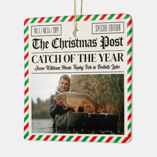 Custom Christmas Fishing Gift, Newspaper Fisherman Keramisch Ornament (Links)