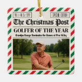 Custom Christmas Golfer Gift, Fun Golf Newspaper  Keramisch Ornament (Voorkant)