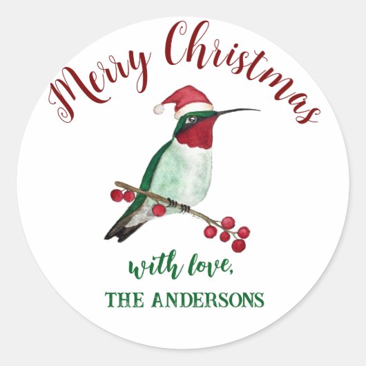 Custom Christmas Hummingbird Ronde Sticker (Voorkant)