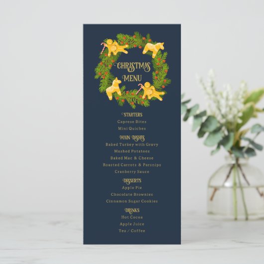 Custom Christmas Menu Card with Gingerbread Wreath (Debout devant)