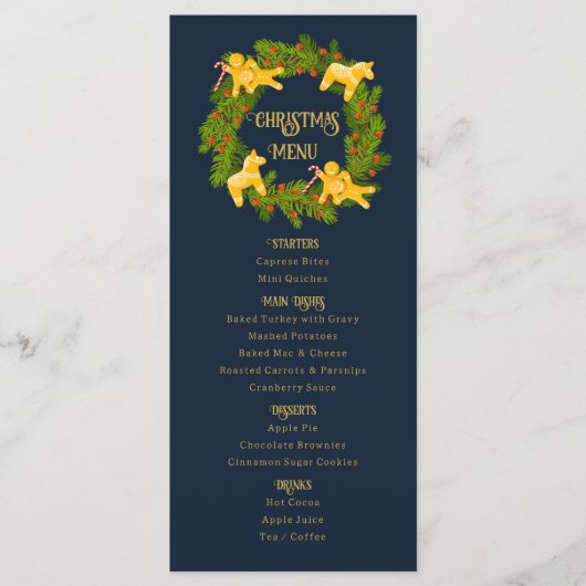 Custom Christmas Menu Card with Gingerbread Wreath (Devant)