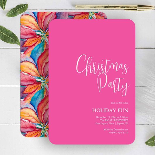Custom Christmas Party Nodigt Fuchsia Roze Kaart