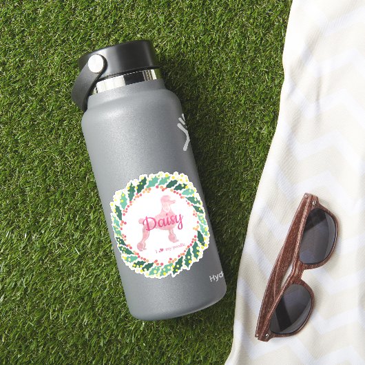 Custom Christmas  Pastel Pink Poodle Sticker (HydroFlask Insitu)