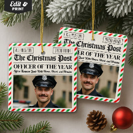 Custom Christmas Police Gift for Officer Newspaper Keramisch Ornament
