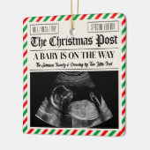 Custom Christmas Pregnancy Announcement Newspaper Keramisch Ornament (Links)