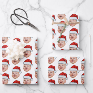 Custom Christmas Santa Hat Face Photo Wihte Inpakpapier Vel